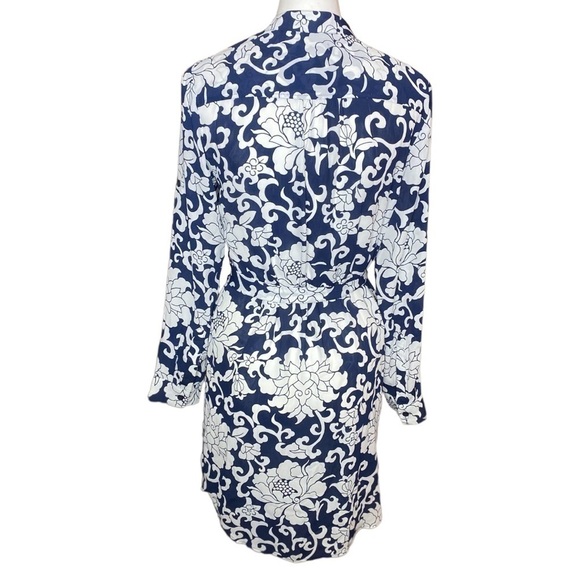 Banana Republic Navy Blue White Floral Tie Waist Dress Long Sleeve size 2 - Picture 5 of 12